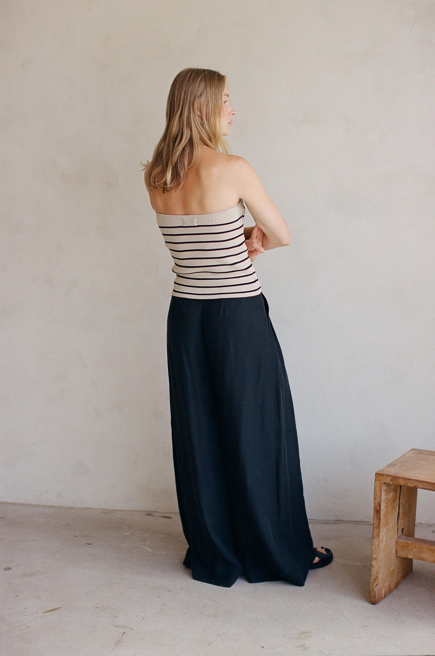 Knit Sweater Ribbed Stripped Strapless Top