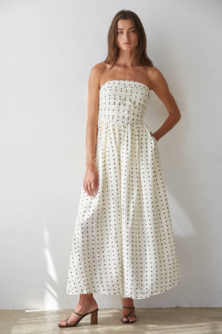 Gracie Dress in Cream Brown polka dot, front