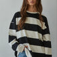 Knit Cotton Striped Crew Neck Long Sleeve Tee
