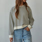 Knit Cotton Striped Crew Neck Long Sleeve Top
