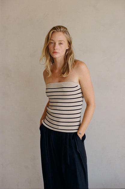 Knit Sweater Ribbed Stripped Strapless Top