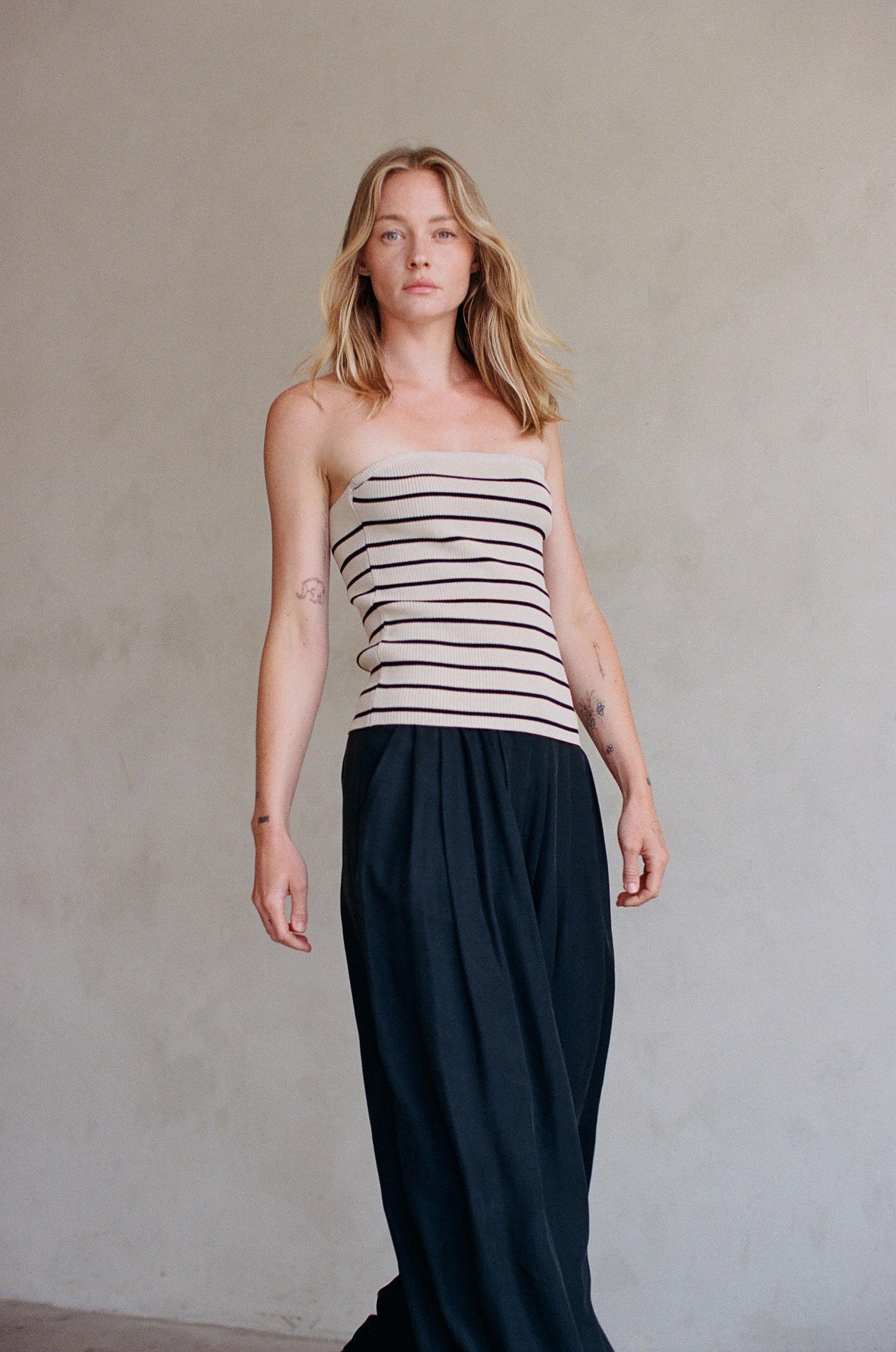 Knit Sweater Ribbed Stripped Strapless Top