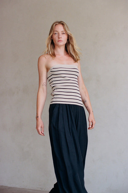 Knit Sweater Ribbed Stripped Strapless Top