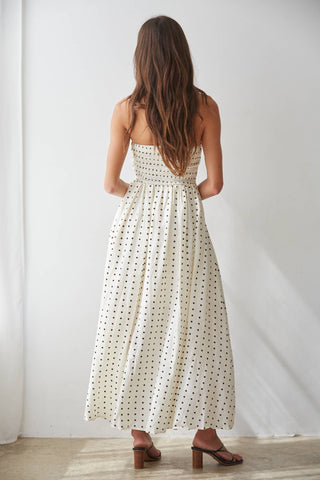Gracie Dress in Cream Brown polka dot, back