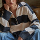 Knit Striped Turtleneck Half Zip